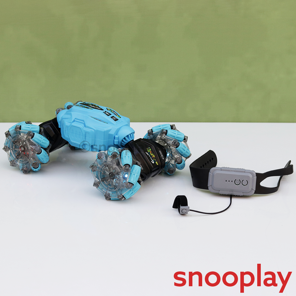 Double Sided 360° Rotating Stunt Toy Car with Remote & Wrist Watch | Light & Sound (5-10 Years)