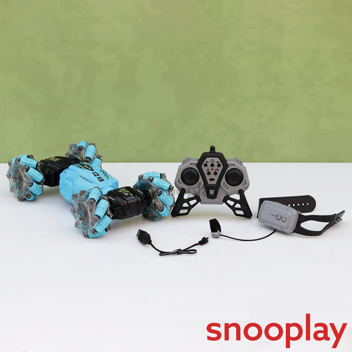 Double Sided 360° Rotating Stunt Toy Car with Remote & Wrist Watch | Light & Sound (5-10 Years)