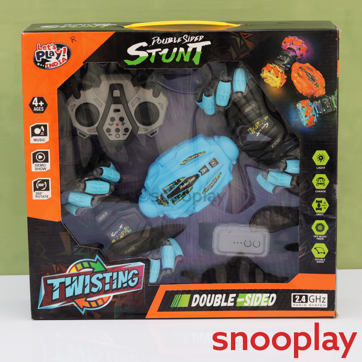 Double Sided 360° Rotating Stunt Toy Car with Remote & Wrist Watch | Light & Sound (5-10 Years)