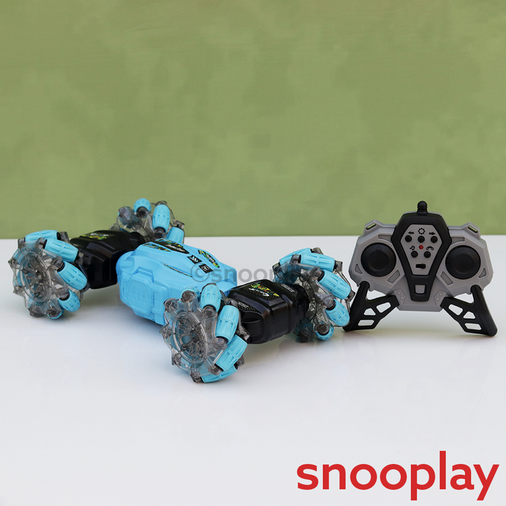 Double Sided 360° Rotating Stunt Toy Car with Remote & Wrist Watch | Light & Sound (5-10 Years)