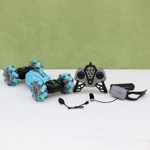 Double Sided 360° Rotating Stunt Toy Car with Remote & Wrist Watch | Light & Sound (5-10 Years)