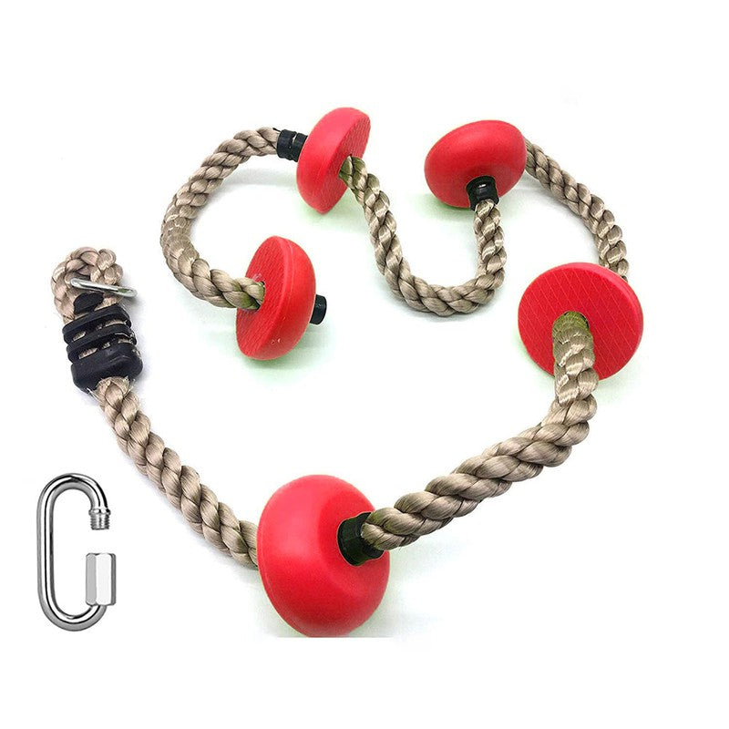 5 Plastic Knots 6.5ft Climbing Rope with Carabiner Hook | Ideal for Tree Houses and Climbing Frames - Red