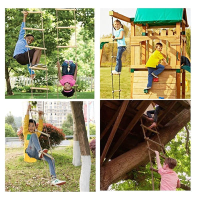 Wooden Climbing Ladder Hanging Rope for Kids Indoor Outdoor Play Set (6 Feet)