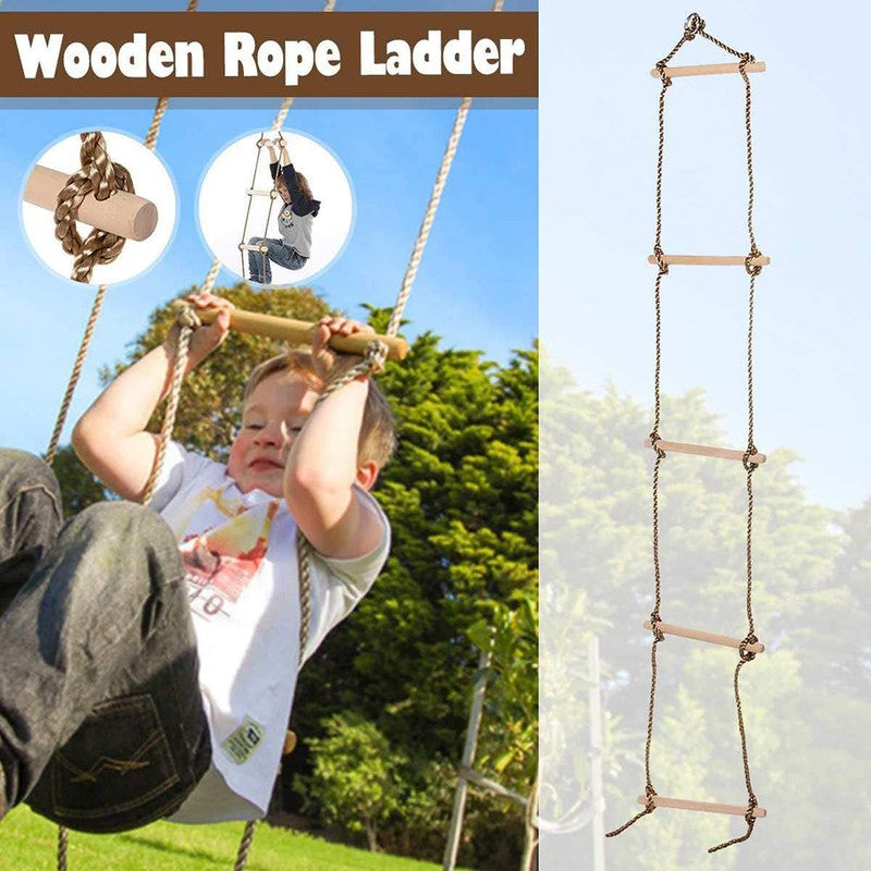 Wooden Climbing Ladder Hanging Rope for Kids Indoor Outdoor Play Set (5 Feet)
