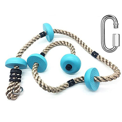 5 Plastic Knots 6.5ft Climbing Rope with Carabiner Hook | Ideal for Tree Houses and Climbing Frames - Blue