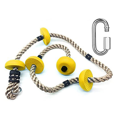 5 Plastic Knots 6.5ft Climbing Rope with Carabiner Hook | Ideal for Tree Houses and Climbing Frames - Yellow