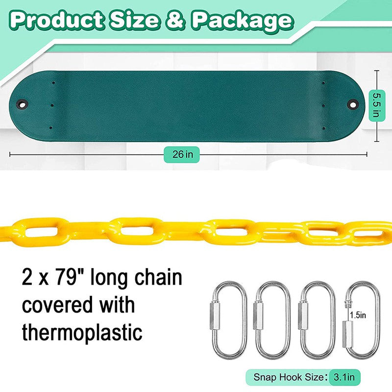 Flexible Swing Seat with 2 Meter Plastic Coated Chain - Green and Yellow