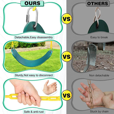 Flexible Swing Seat with 2 Meter Plastic Coated Chain - Green and Yellow