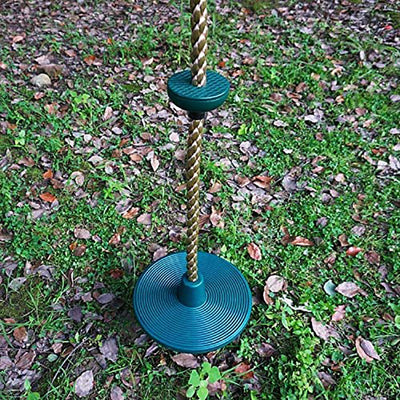 Platforms Disc Tree Swing Seat and Climbing Knot Rope with Carabiner Hook - Green