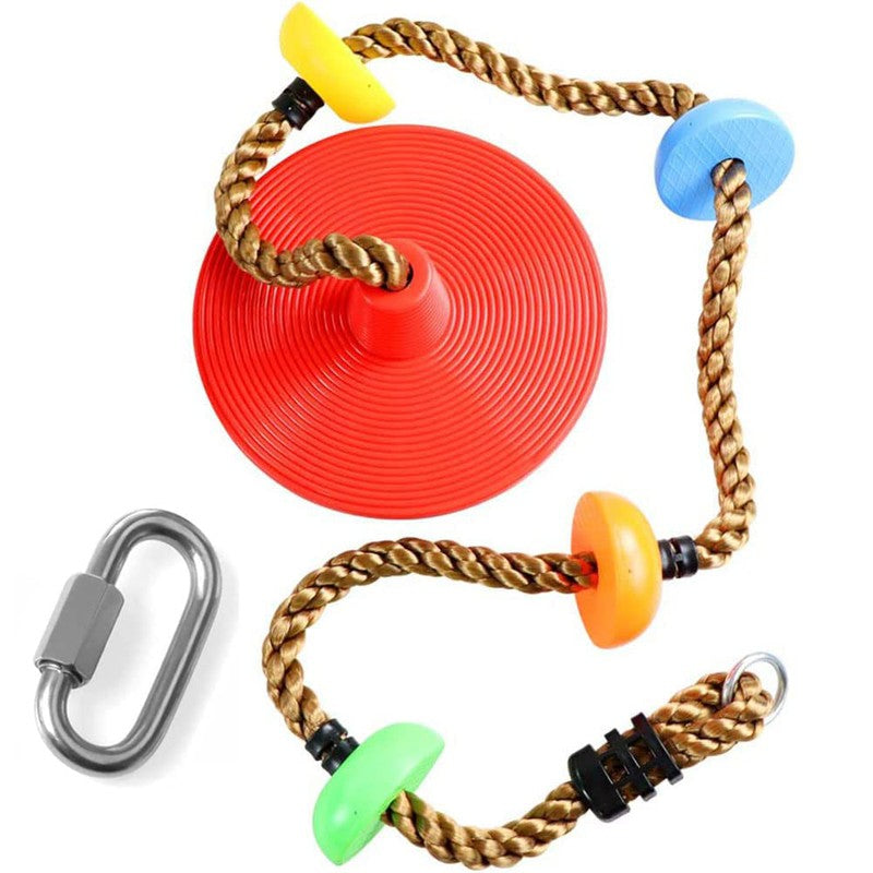 Platforms Disc Tree Swing Seat and Climbing Knot Rope with Carabiner Hook - Multicolour