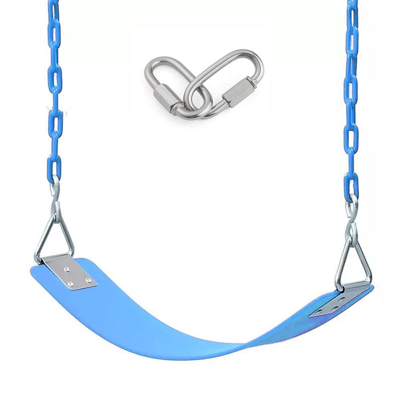 Flexible Swing Seat with Metal Triangle Hook and Anti-Rust Plastic Coated Chain Set - Blue | Chain Length - 1.5 Meters