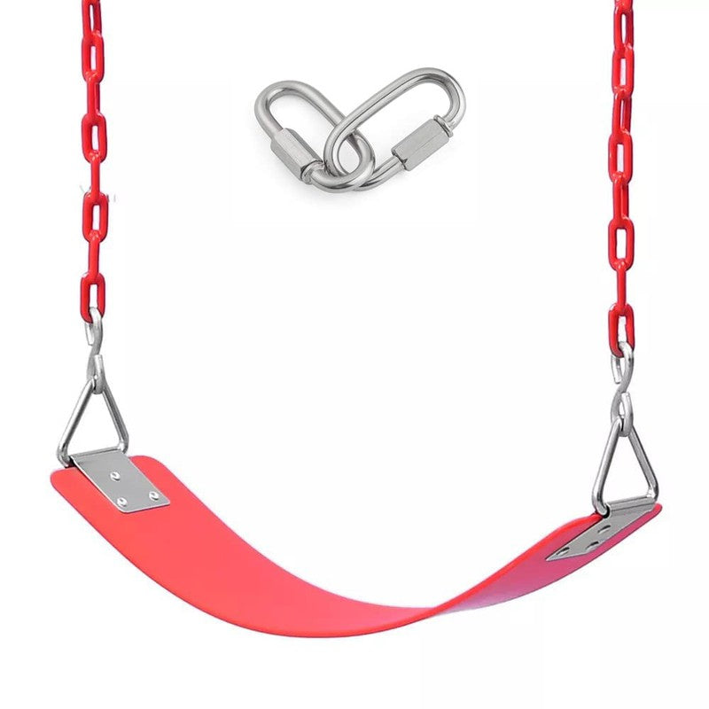 Flexible Swing Seat with Metal Triangle Hook and Anti-Rust Plastic Coated Chain Set - Red | Chain Length - 1.5 Meters