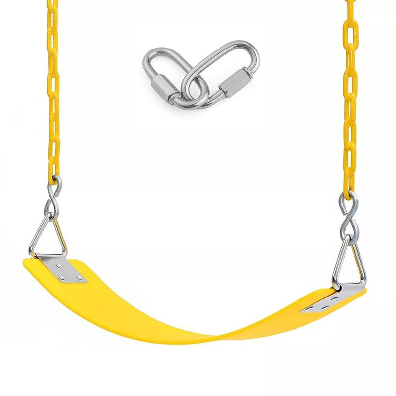 Flexible Swing Seat with Metal Triangle Hook and Anti Rust Plastic Coated Chain- Yellow | Chain Length - 1.5 Meters