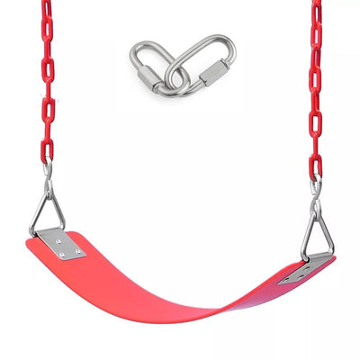 Flexible Swing Seat with Metal Triangle Hook Anti Rust Plastic Coated Chain Set - Red | Chain Length - 2 Meters