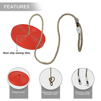 Round Disc Swing Seat with Adjustable Hanging Rope (Red)