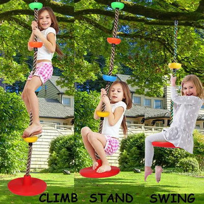 Platforms Disc Tree Swing Seat and Climbing Knot Rope with Carabiner Hook - Red