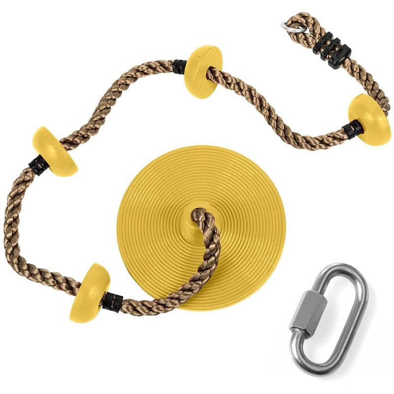 Platforms Disc Tree Swing Seat and Climbing Knot Rope with Carabiner Hook - Yellow