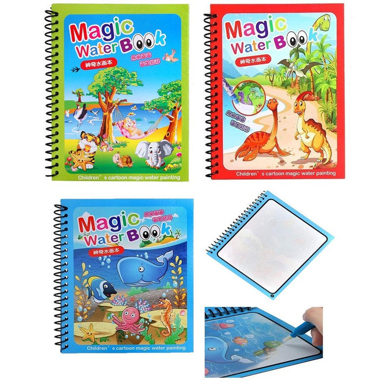 Quick Dry Re Usable Magic Coloring Water Book with Magic Pen (Pack of 3) - Assorted Colours