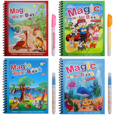 Quick Dry Re Usable Magic Coloring Water Book with Magic Pen (Pack of 3) - Assorted Colours