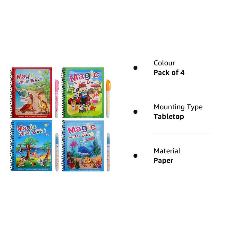 Quick Dry Re Usable Magic Coloring Water Book with Magic Pen (Pack of 4) - Assorted Colours