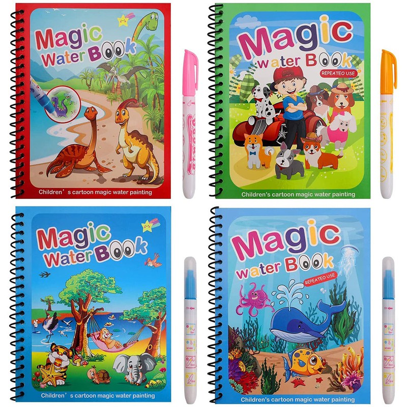 Quick Dry Re Usable Magic Coloring Water Book with Magic Pen (Pack of 4) - Assorted Colours