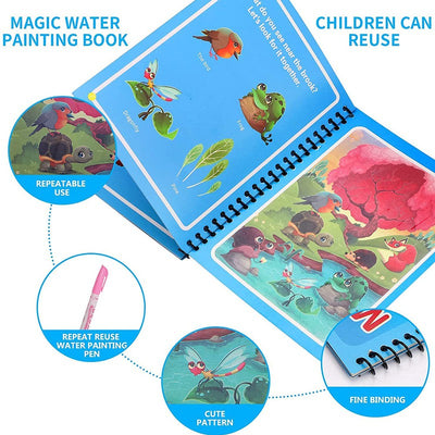 Quick Dry Re Usable Magic Coloring Water Book with Magic Pen (Pack of 4) - Assorted Colours