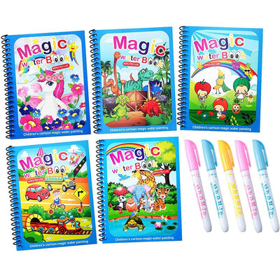 Quick Dry Re Usable Magic Coloring Water Book with Magic Pen (Pack of 5) - Assorted Colours