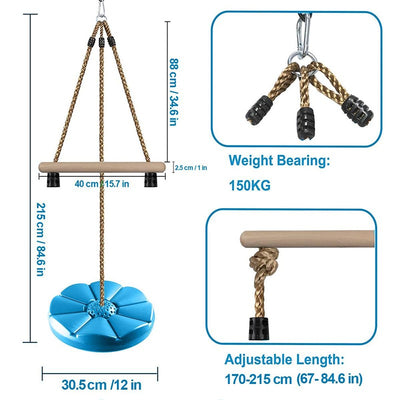 7 Feet Height Adjustable Gym Monkey Bars Disc Swing for Kids - Blue