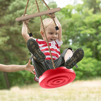 7 Feet Height Adjustable Gym Monkey Bars Disc Swing for Kids - Red