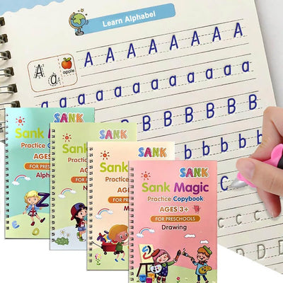 Practice Copybook Reusable Number Math Alphabet Handwriting Book - English (Pack of 4)