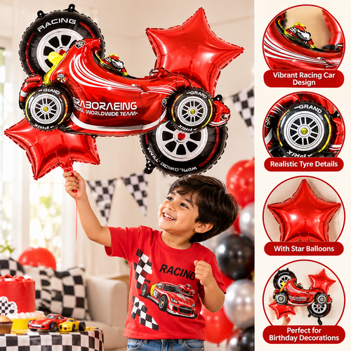 5 piece F1 Racing Car Foil Balloon Set For Birthday and Decoration