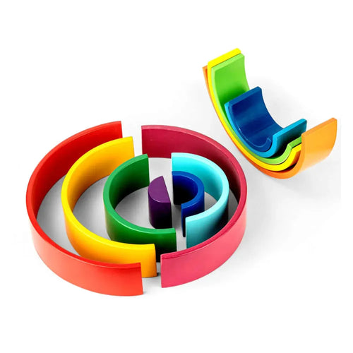 WoodBee Toys 12 Pieces Wooden Rainbow Stackers - Open Ended Toy (1-3 Years)