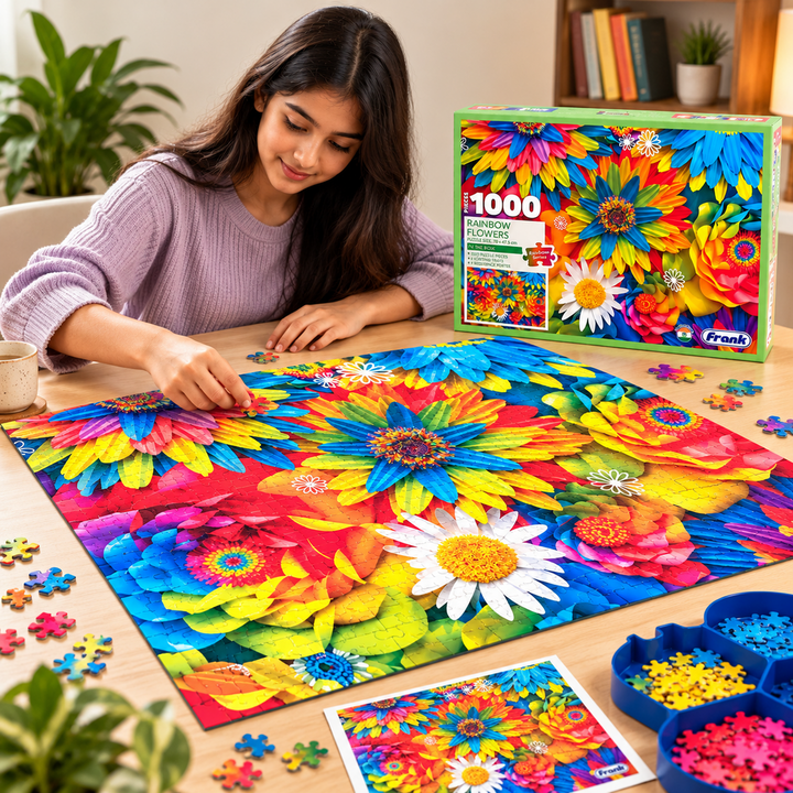 Frank Rainbow Flowers 1000-Piece Jigsaw Puzzle | Colourful Floral Puzzle for Adults & Teens
