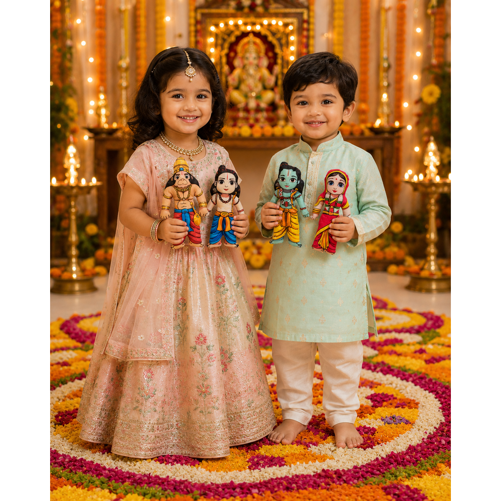 Little Canvas Ram Darbaar Plush Dolls -Set of 4 | Lord Ram, Sita, Lakshman & Hanuman | Festive Gifting
