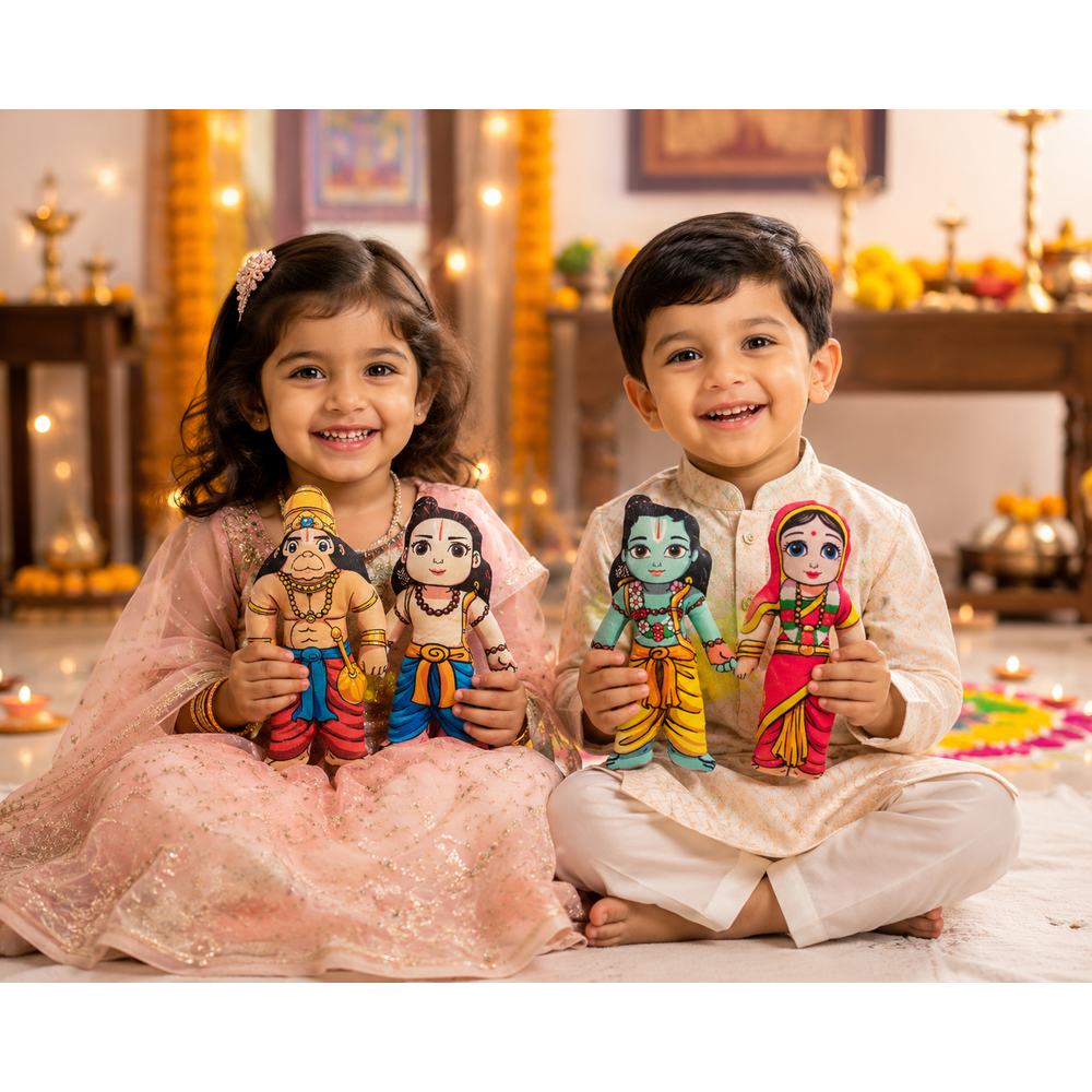 Little Canvas Ram Darbaar Plush Dolls -Set of 4 | Lord Ram, Sita, Lakshman & Hanuman | Festive Gifting