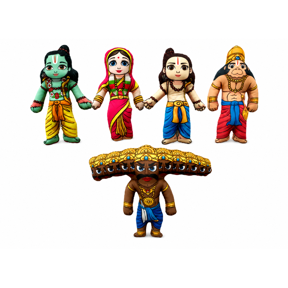 Little Canvas Ramayana Plush Dolls – Set of 5 | Lord Rama, Sita, Lakshman, Hanuman & Ravana