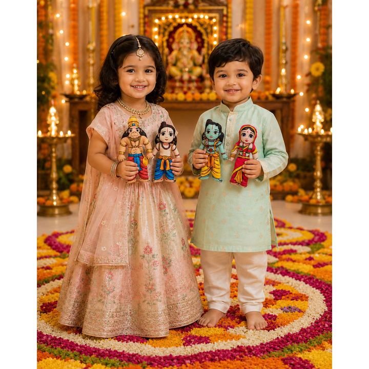 Little Canvas Ramayana Plush Dolls – Set of 5 | Lord Rama, Sita, Lakshman, Hanuman & Ravana