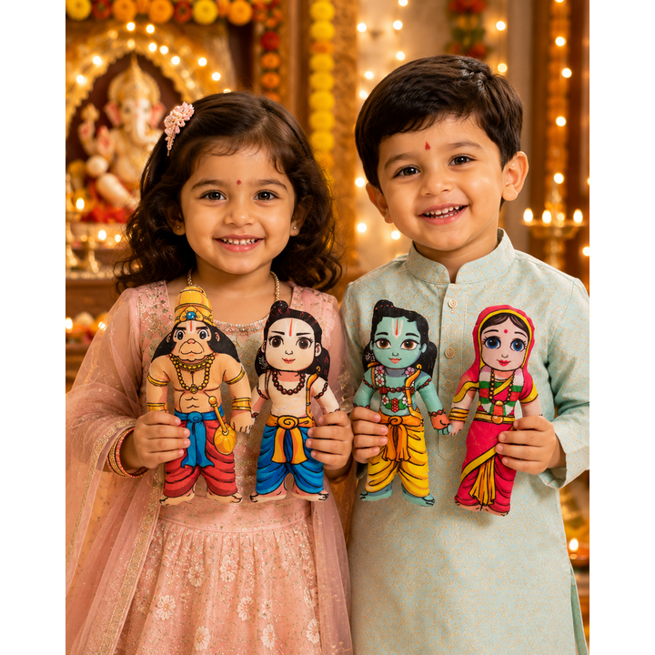 Little Canvas Ramayana Plush Dolls – Set of 5 | Lord Rama, Sita, Lakshman, Hanuman & Ravana