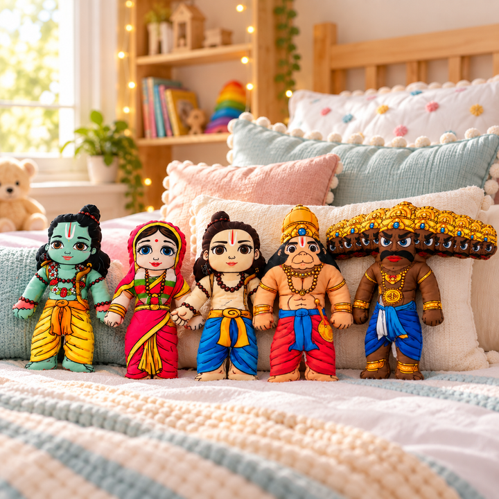 Little Canvas Ramayana Plush Dolls – Set of 5 | Lord Rama, Sita, Lakshman, Hanuman & Ravana