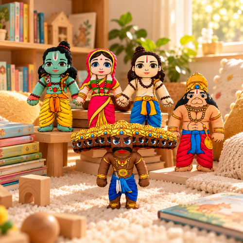 Little Canvas Ramayana Plush Dolls – Set of 5 | Lord Rama, Sita, Lakshman, Hanuman & Ravana