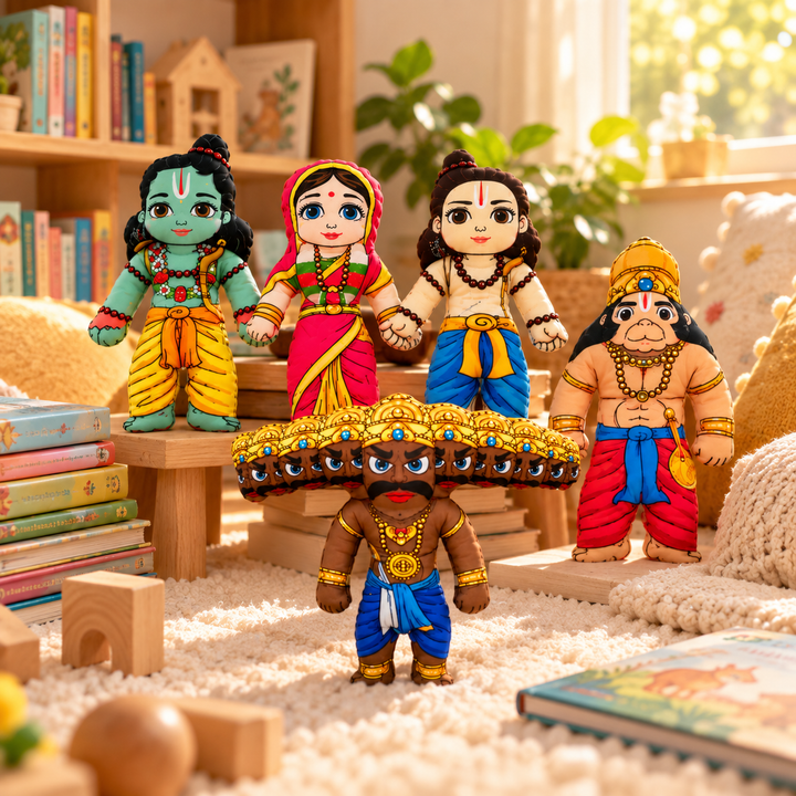 Little Canvas Ramayana Plush Dolls – Set of 5 | Lord Rama, Sita, Lakshman, Hanuman & Ravana