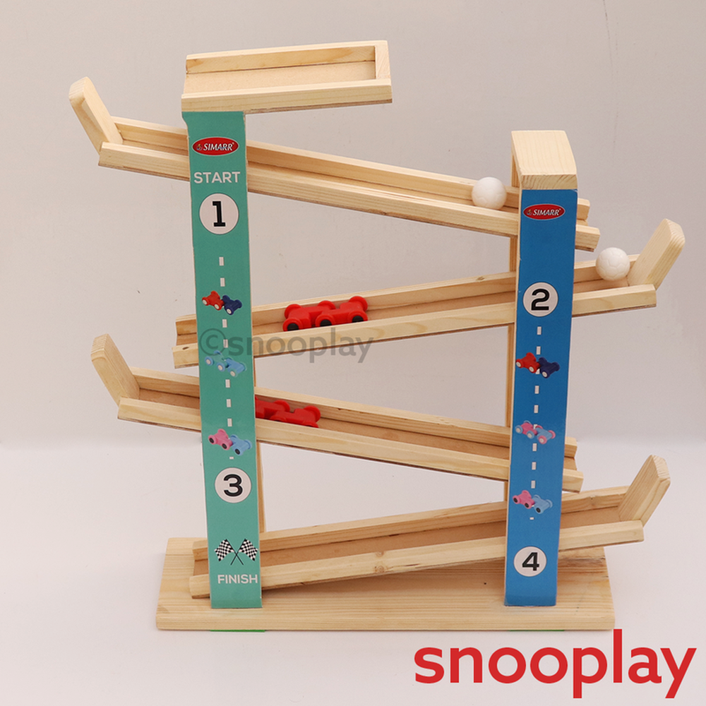 Simarr Wooden Ramp Racer Track Set with 2 Cars & Balls (3-6 Years)