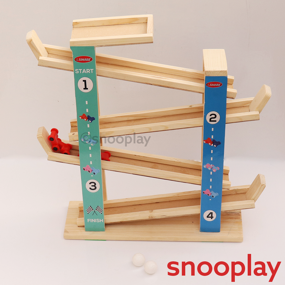Simarr Wooden Ramp Racer Track Set with 2 Cars & Balls (3-6 Years)