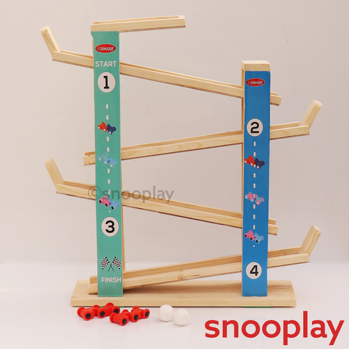 Simarr Wooden Ramp Racer Track Set with 2 Cars & Balls (3-6 Years)