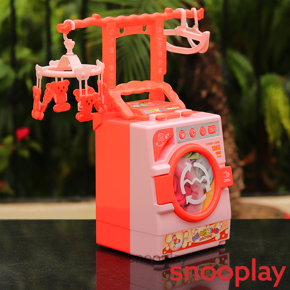 Electronic and Realistic Washing Machine Set with Rotating Drum (Pretend Play Set)