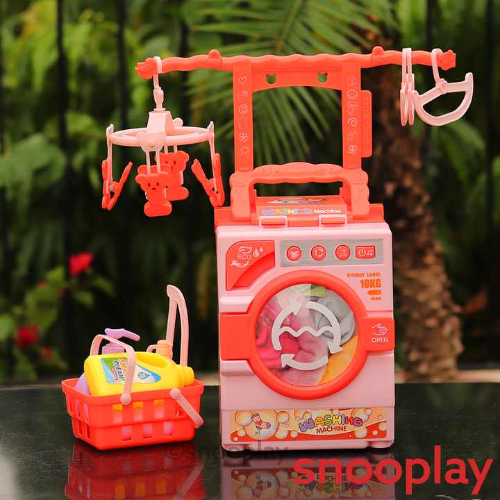 Electronic and Realistic Washing Machine Set with Rotating Drum (Pretend Play Set)