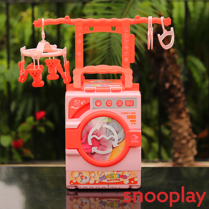 Electronic and Realistic Washing Machine Set with Rotating Drum (Pretend Play Set)