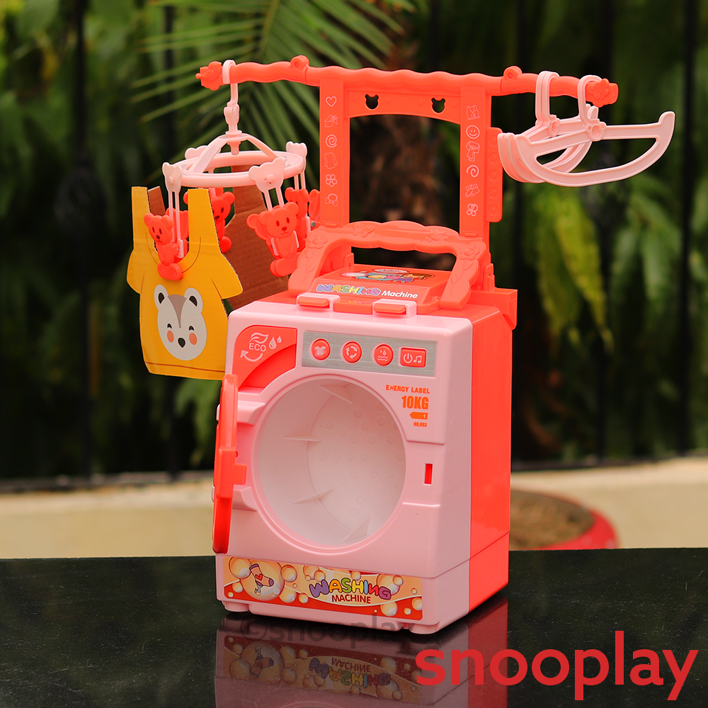 Electronic and Realistic Washing Machine Set with Rotating Drum (Pretend Play Set)