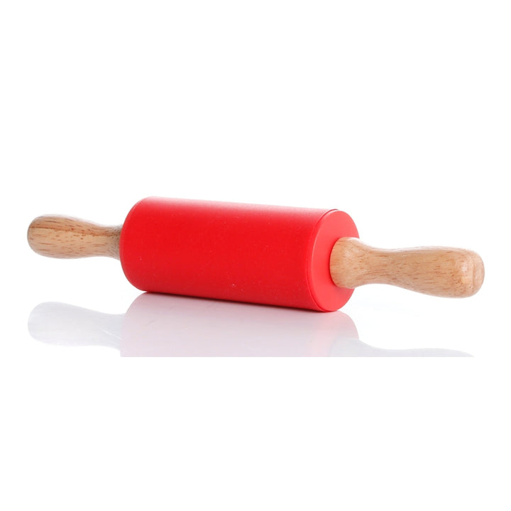 Silicone Rolling Pin with Wooden Handle - Red