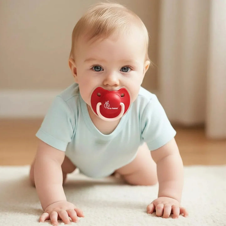 R for Rabbit Tusky Baby Pacifier – Red | Ultra-Soft Silicone Nipple | BPA-Free Orthodontic Design & Hygienic Cover